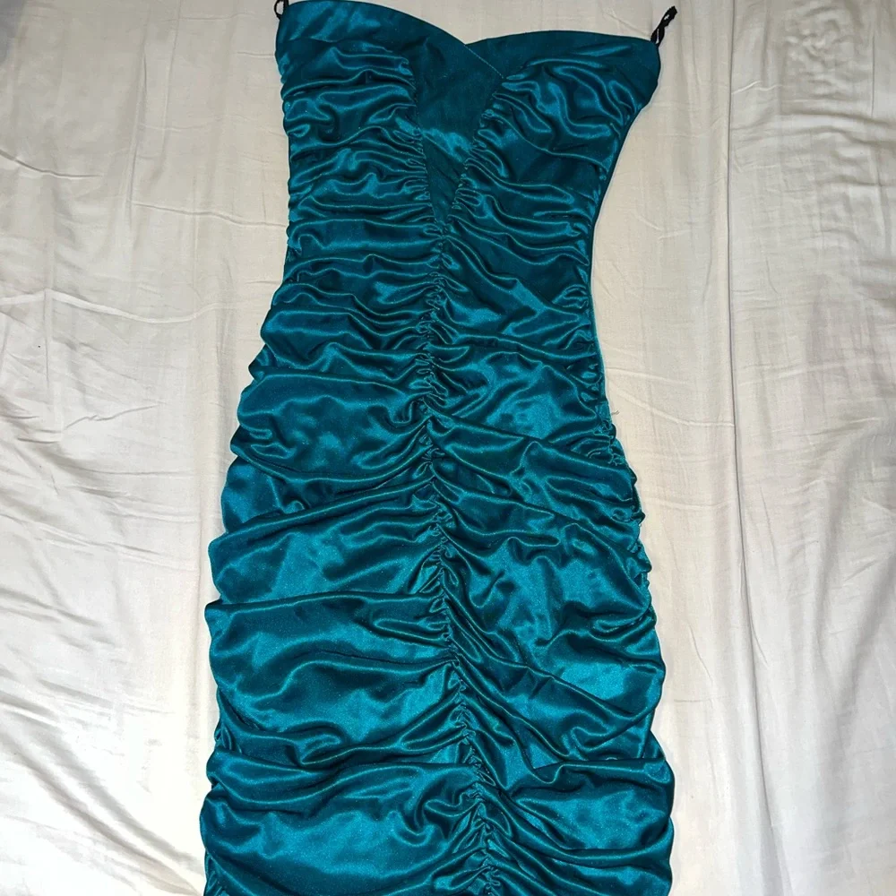 Satin Ruched Dress - Picture 1 of 6